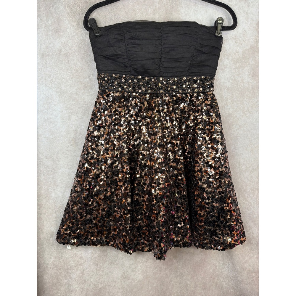 Sequin Hearts Black Strapless Beaded‎ Sequin Party Dress Size 9 Empire Waist